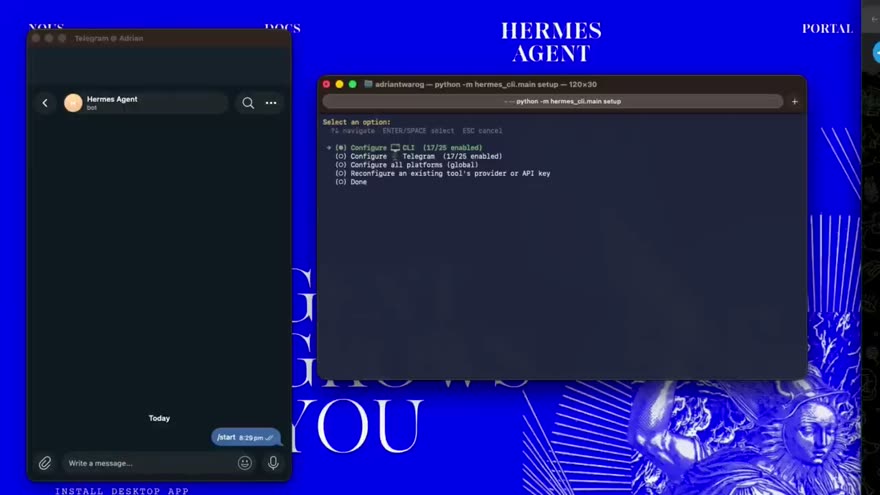 텔레그램에 연결된 Hermes 봇