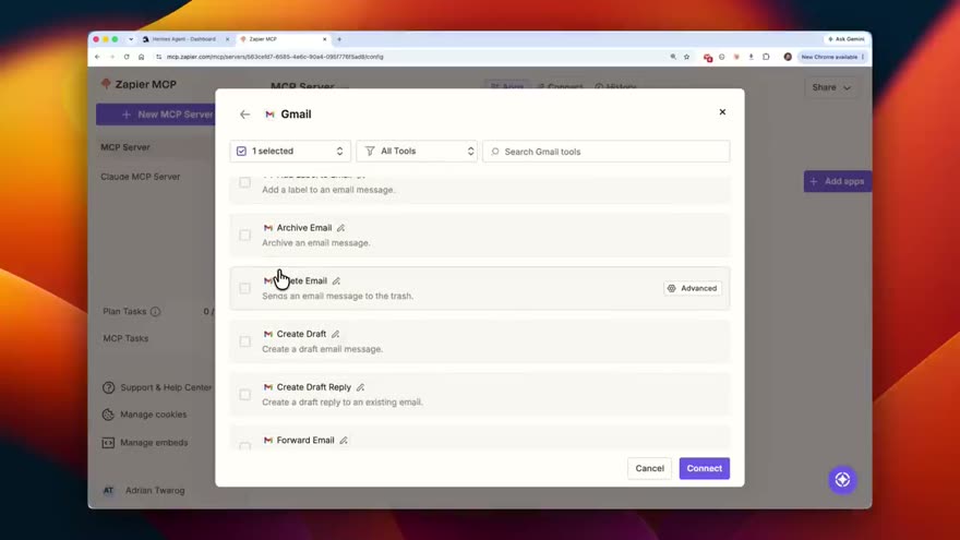 Gmail 도구 권한 선택 화면
