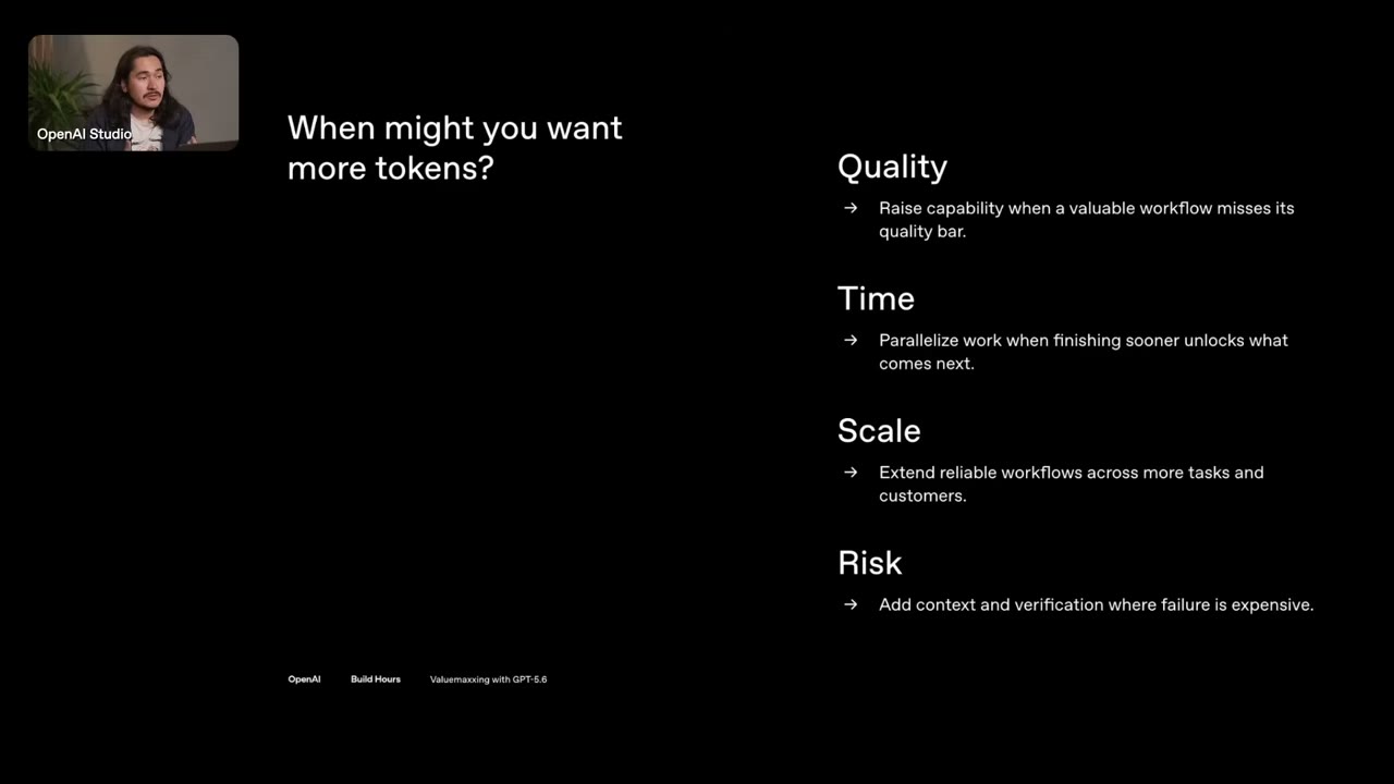 When might you want more tokens 슬라이드 — Quality, Time, Scale, Risk